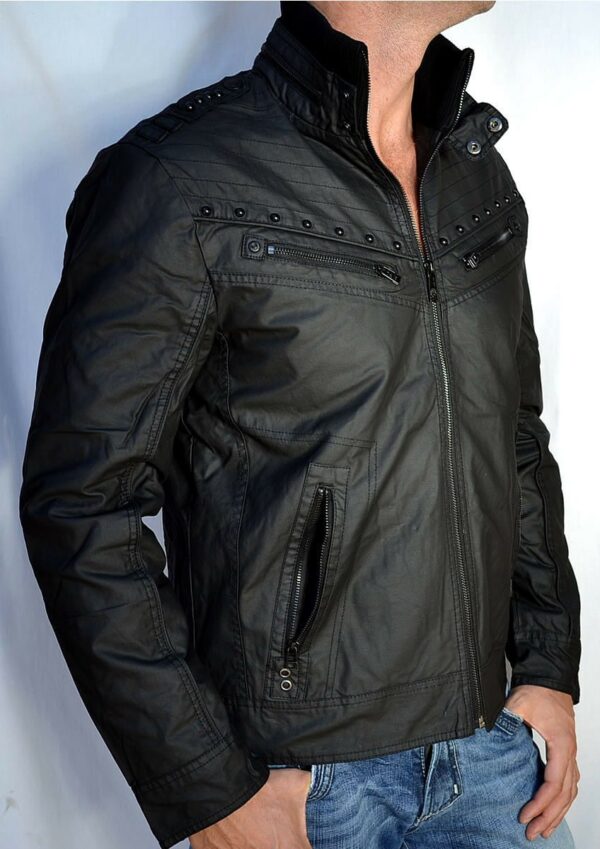 Organic Biker Black Leather Jacket - Image 5