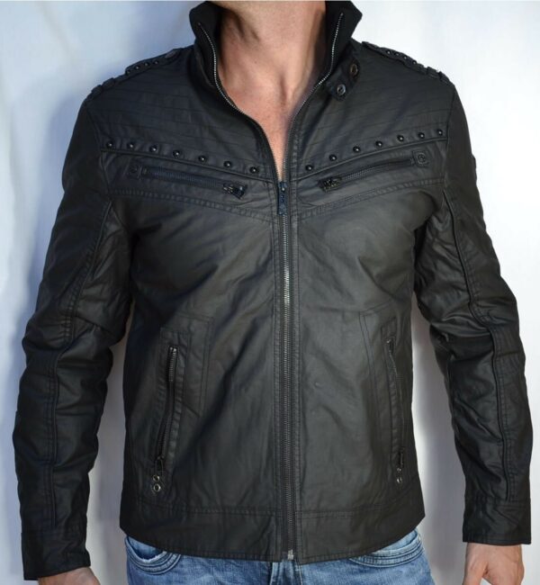 Organic Biker Black Leather Jacket - Image 2