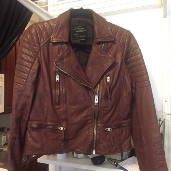 Oxblood All Saints Fashion Leather Jacket - Image 2