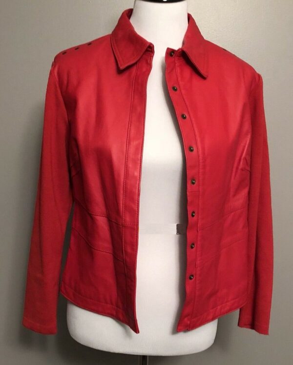 Peter Nygard Red Motorcycle Leather Jacket - Image 2