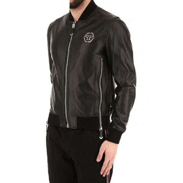 Mens Fashion Philipp Plein Leather Jacket - Image 3