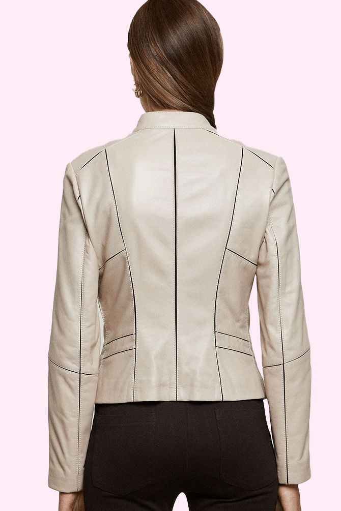 Pia Beige Leather Jacket - AirBorne Jacket