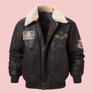 Pierson Dark Leather Shearling Collar Jacket