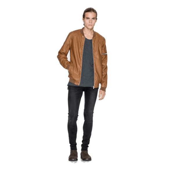 Mens Pull & Bear Brown Leather Jacket - Image 2