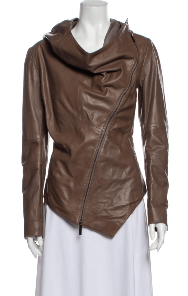 Punto Draped Collar Biker Leather Jacket - Image 3
