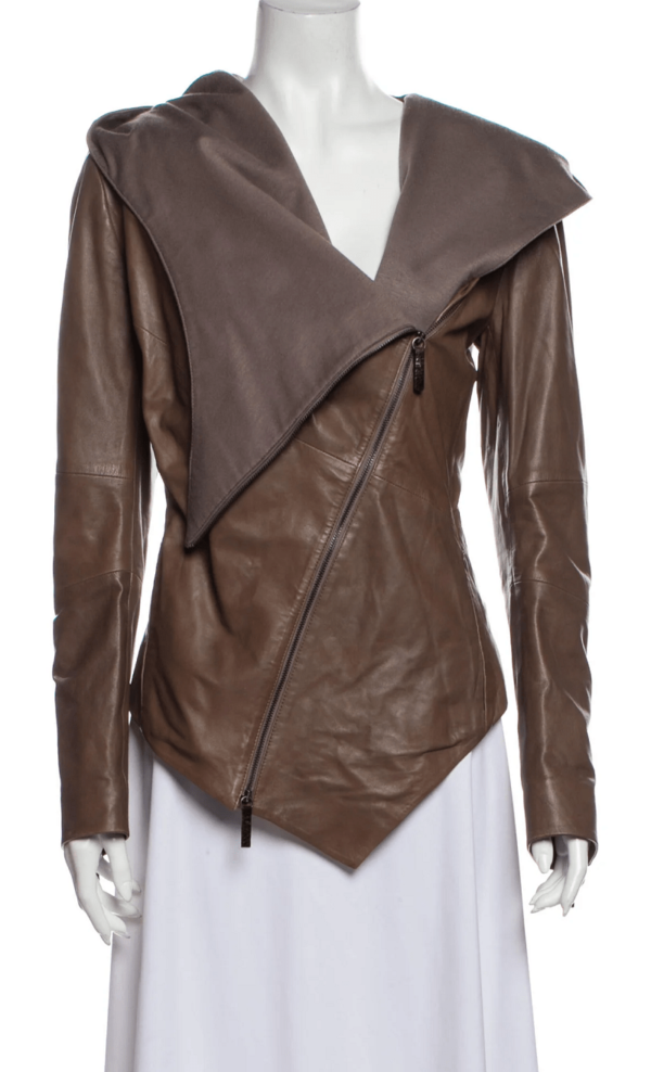 Punto Draped Collar Biker Leather Jacket