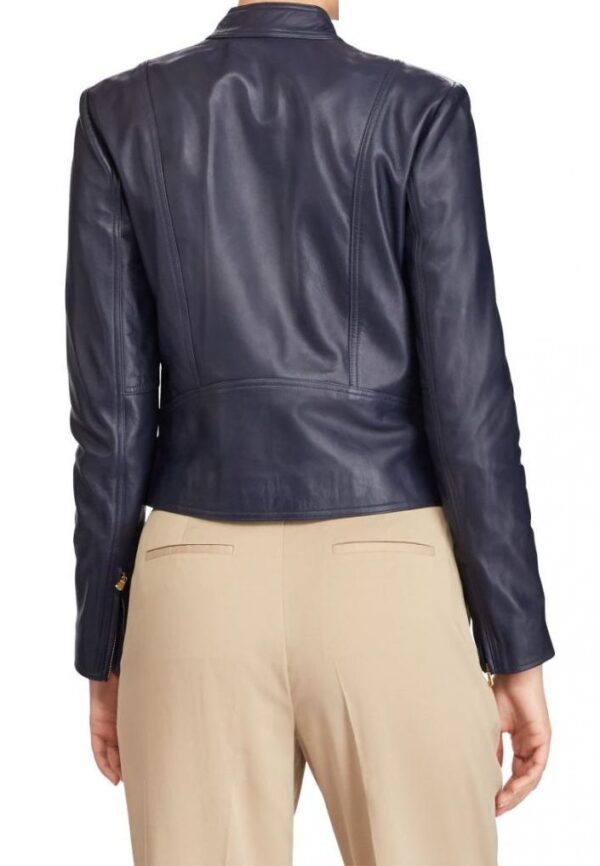 Ralph Lauren Blue Moto Leather Jacket - Image 3