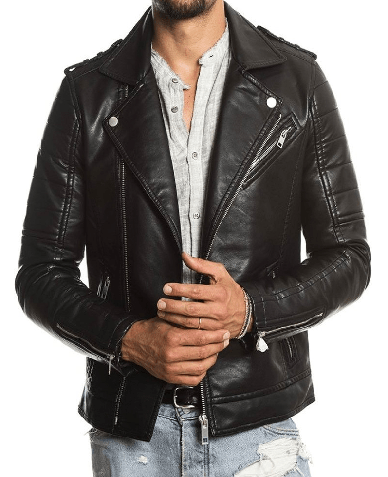 Mens Raven Biker Leather Jacket - AirBorne Jacket