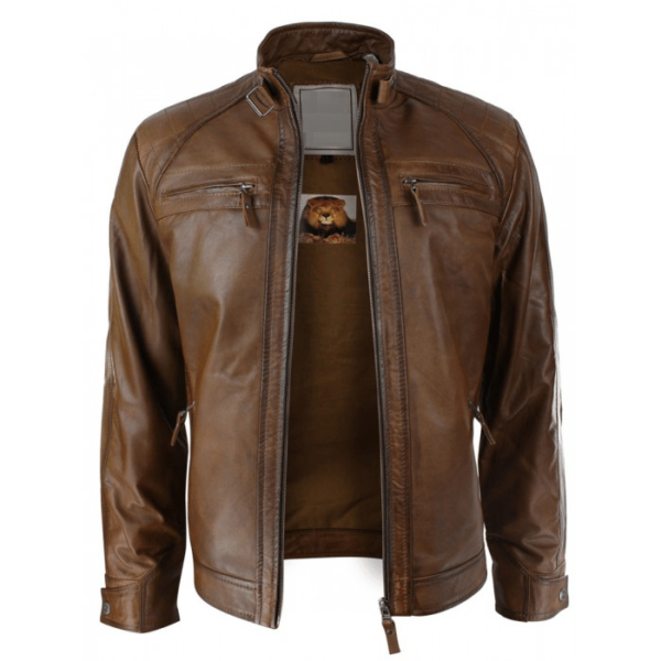 Retro Style Zipped Biker Leather Jacket - Image 2
