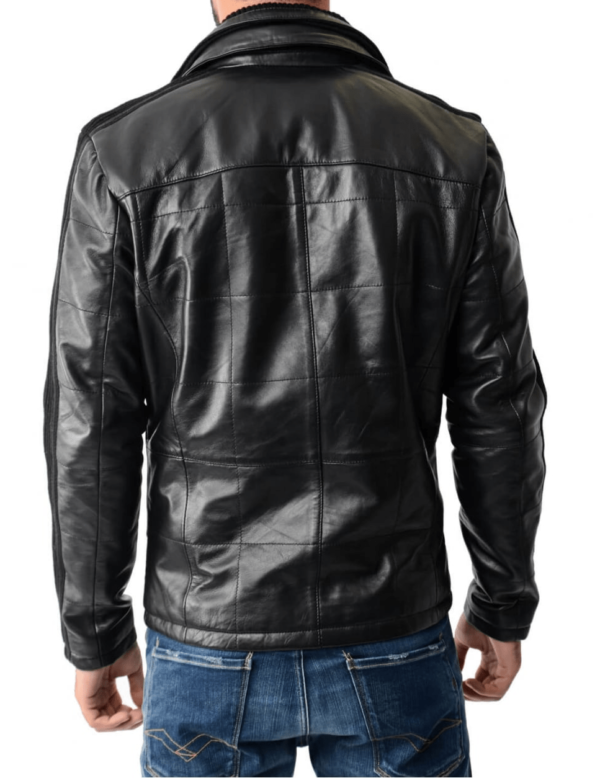Mens Rib Knit Paneled Black Reline Padded Leather Jacket - Image 4