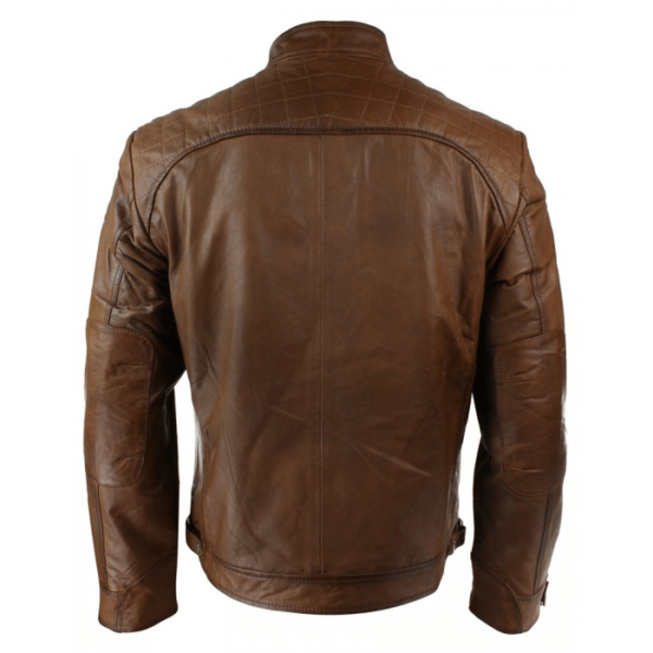 Retro Style Zipped Biker Leather Jacket - Image 3