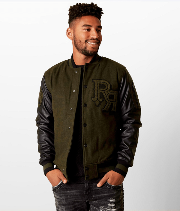 Mens Rock Revival Leather Varsity Jacket