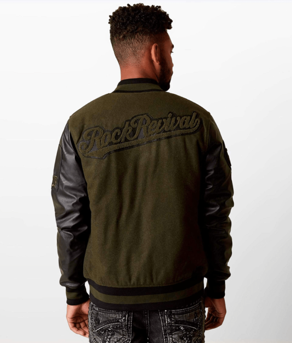 Mens Rock Revival Leather Varsity Jacket - Image 4