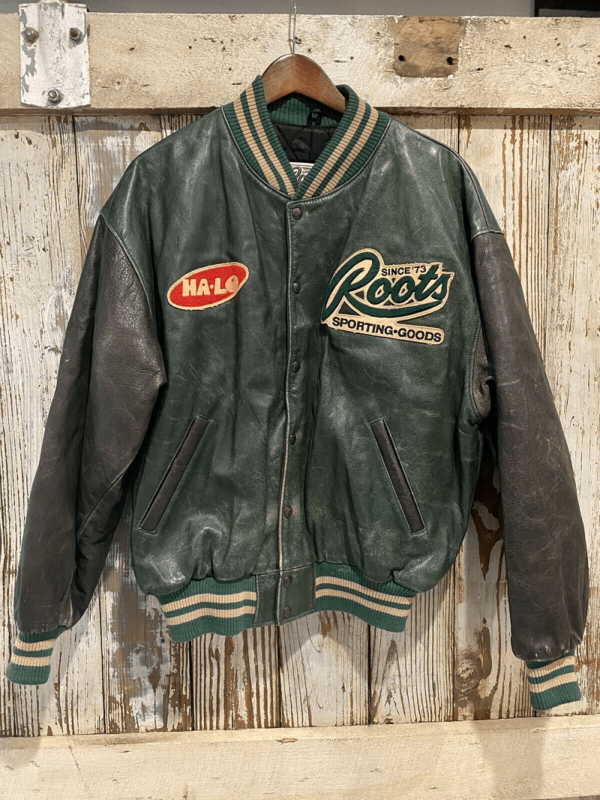 Mens Roots Varsity Bomber Leather Jacket