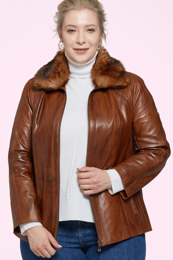 Samantha Camel Brown Leather Jacket