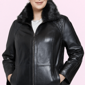 Samantha Fur Black Leather Jacket