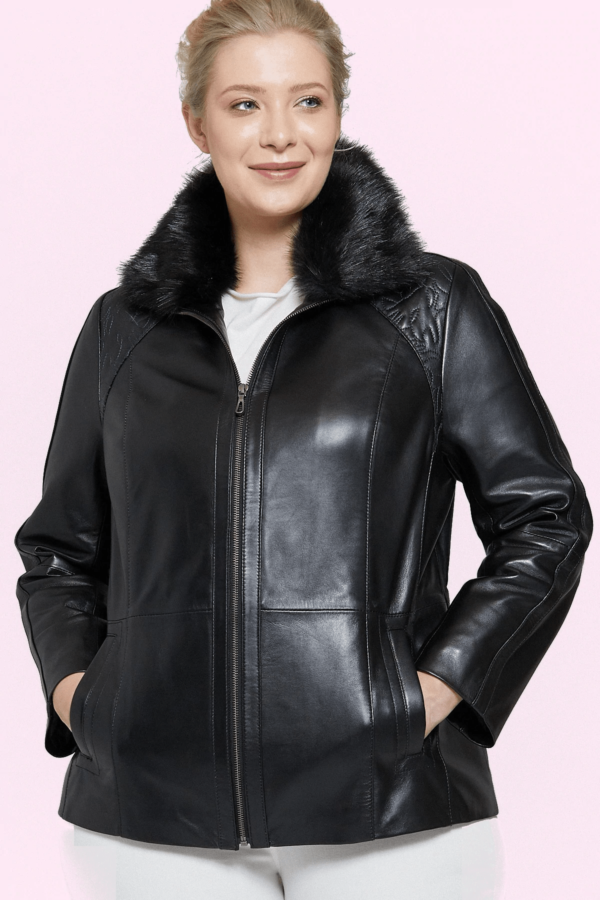 Samantha Fur Black Leather Jacket