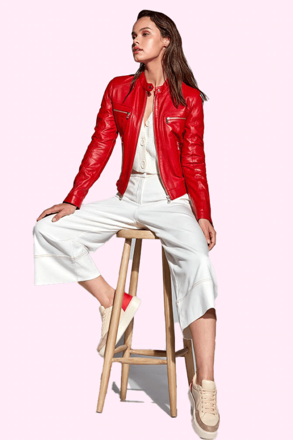 Sara Red Leather Jacket