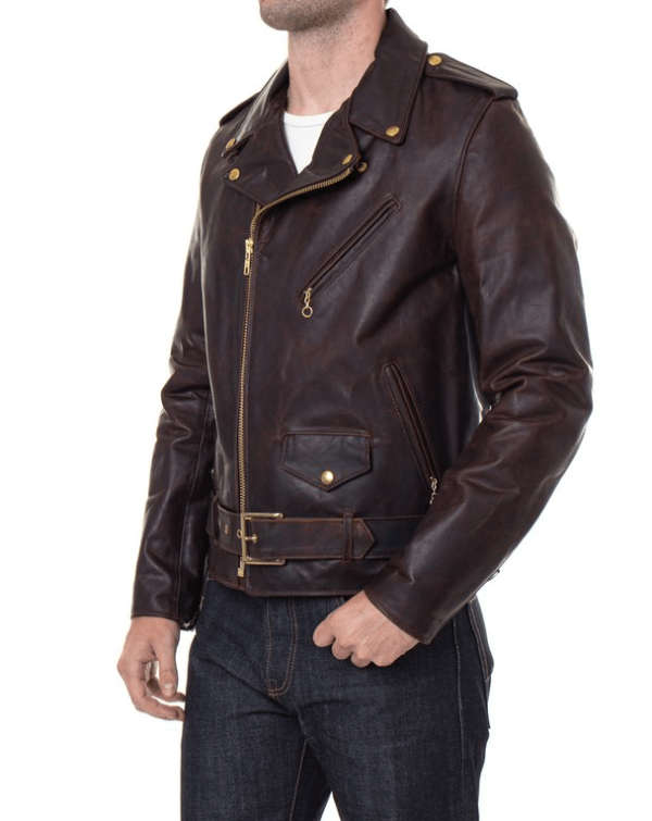 Mens Schott Brown Leather Motorcycle Jacket - Image 3