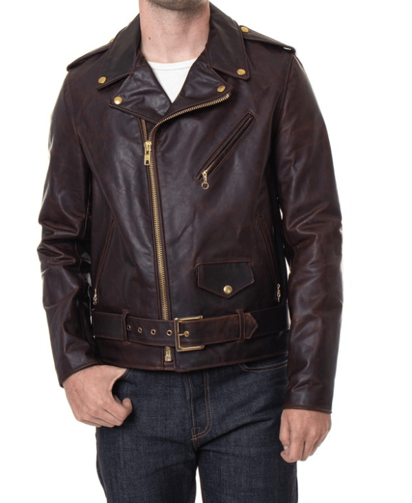 Mens Schott Brown Leather Motorcycle Jacket - Image 2