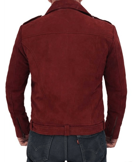 Mens Sean Biker Maroon Suede Leather Jacket - Image 4