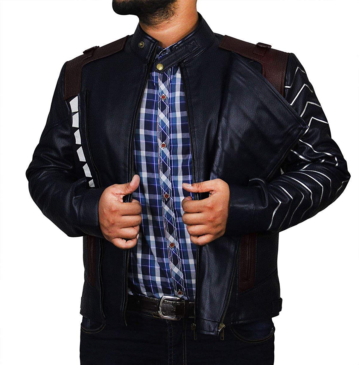 Sebastian Stan Infinity Winter Soldier Bucky Barnes Blue Faux War Leather Jacket - Image 2