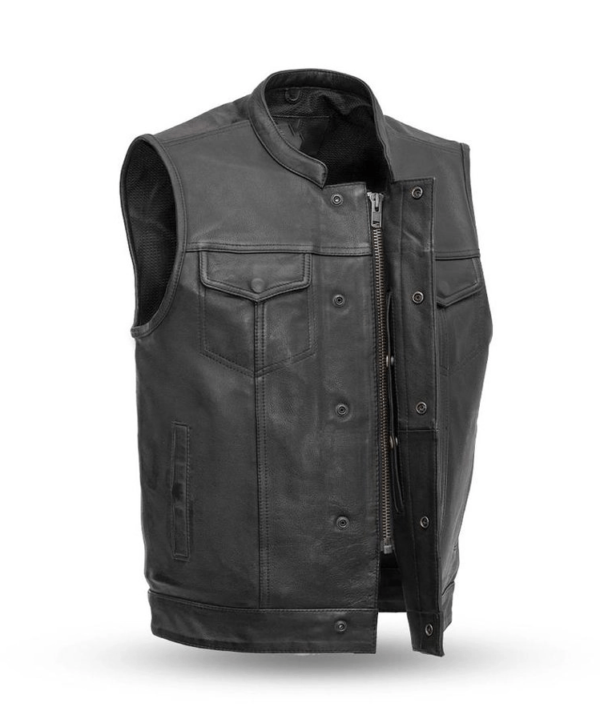 Sharp Shooter Style Men’s Black Leather Vest - Image 2