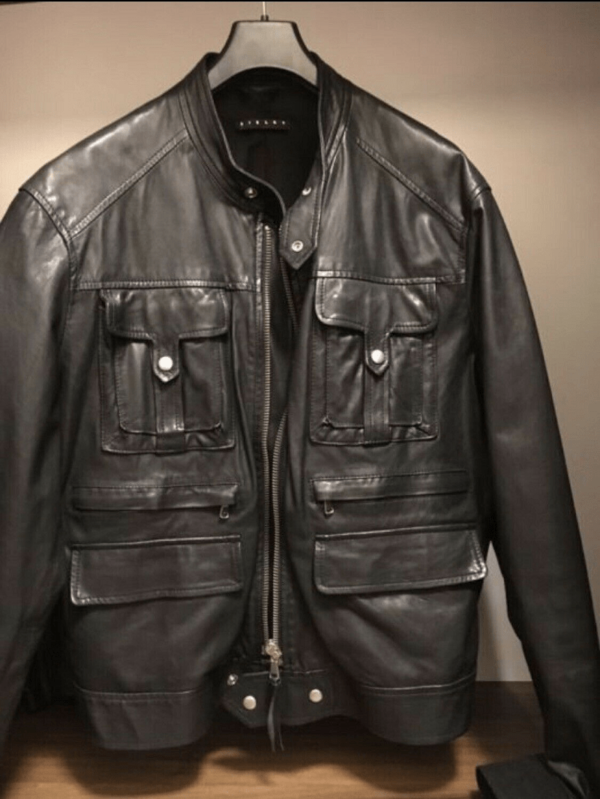 Sisley Mens Fashion Black Leather Jacket