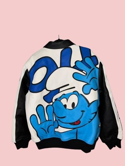 Smurfs Supreme Varsity Leather Jacket - AirBorne Jacket