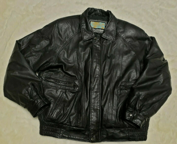 Stratojac Black Biker Bomber Leather Jacket