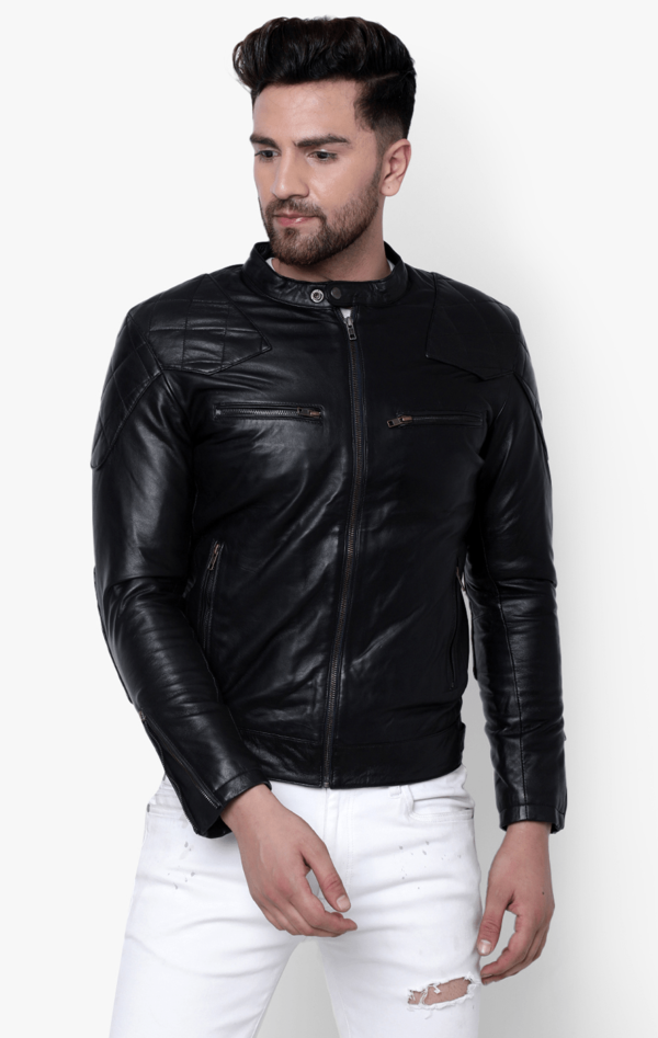 Mens Fashion Patches Black Leather Jacket
