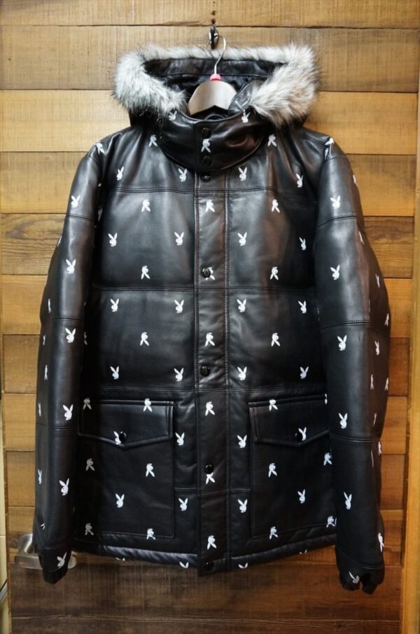 Mens Supreme Puffy X Playboy Leather Jacket