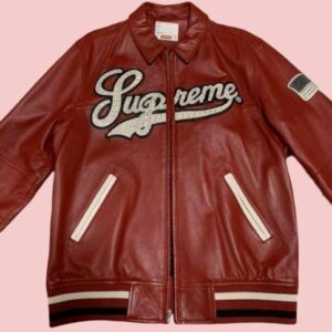 Supreme Uptown Studded Varsity Red Leather Jacket