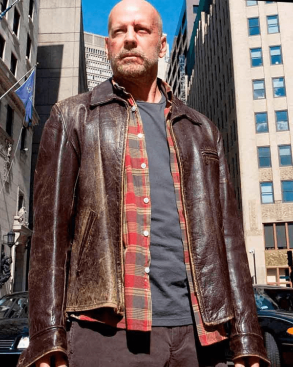 Surrogates Greer Bruce Willis Distressed Leather Jacket