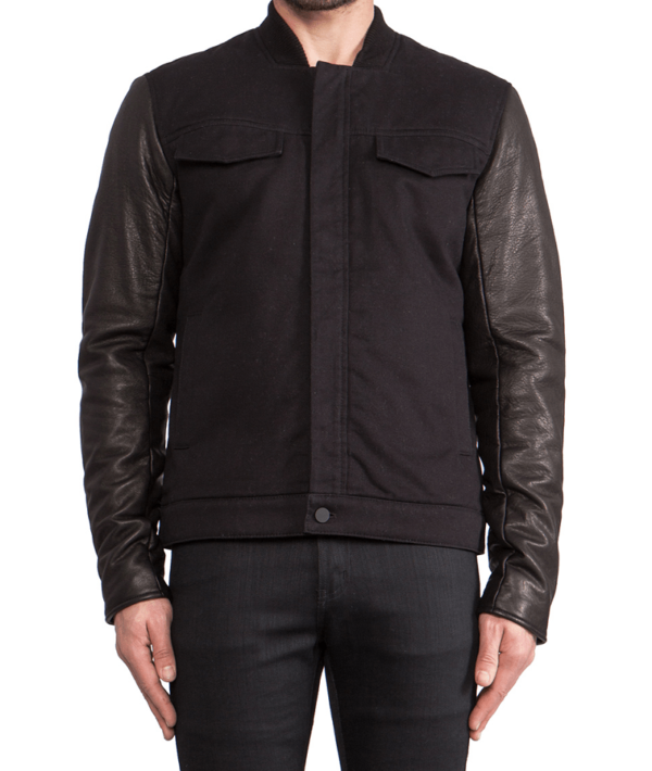 Mens T By Alexander Wang Jean Jacket With Leather Sleeves