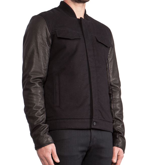 Mens T By Alexander Wang Jean Jacket With Leather Sleeves - Image 3