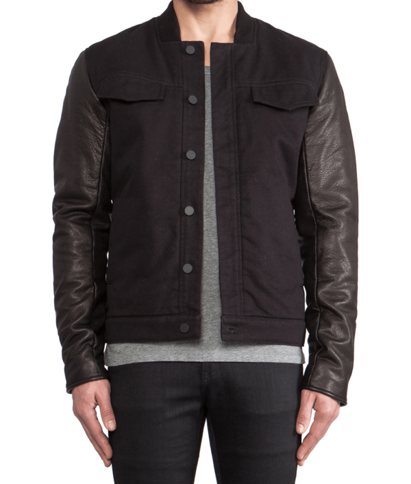 Mens T By Alexander Wang Jean Jacket With Leather Sleeves - Image 2