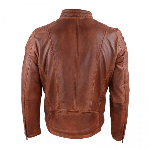 Mens Tailored Fit Tan Brown Biker Leather Jacket - AirBorne Jacket