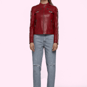 Takeoff Red Biker Leather Jacket