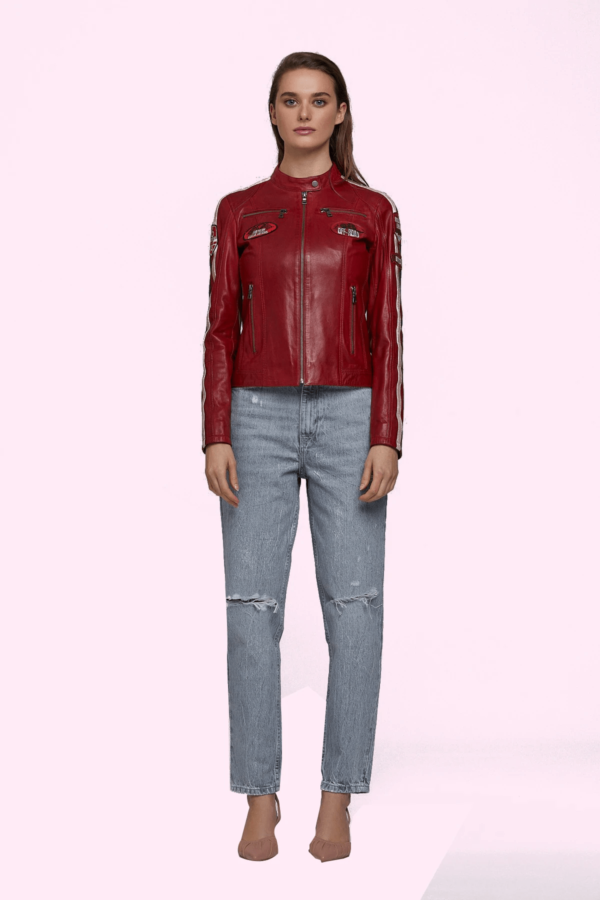 Takeoff Red Biker Leather Jacket