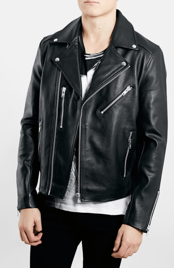 Mens Topman Black Biker Leather Jacket