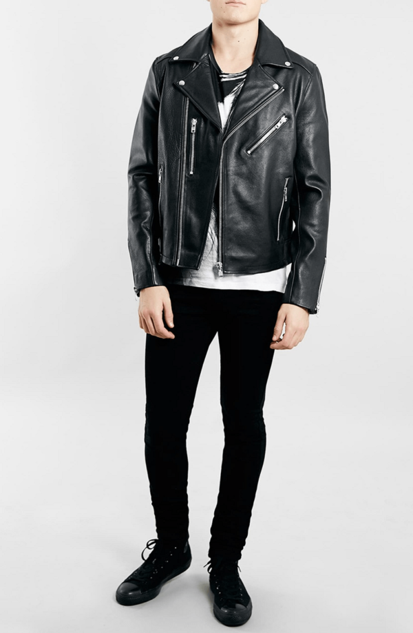 Mens Topman Black Biker Leather Jacket - Image 2