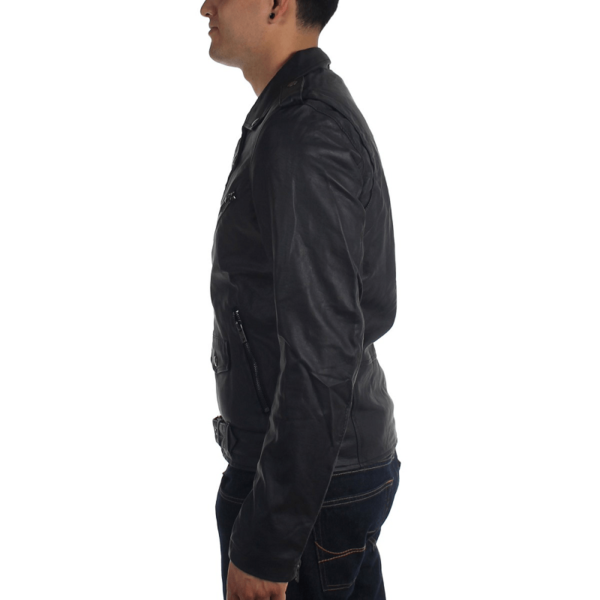 Mens Tripp Nyc Black Biker Leather Jacket - Image 3