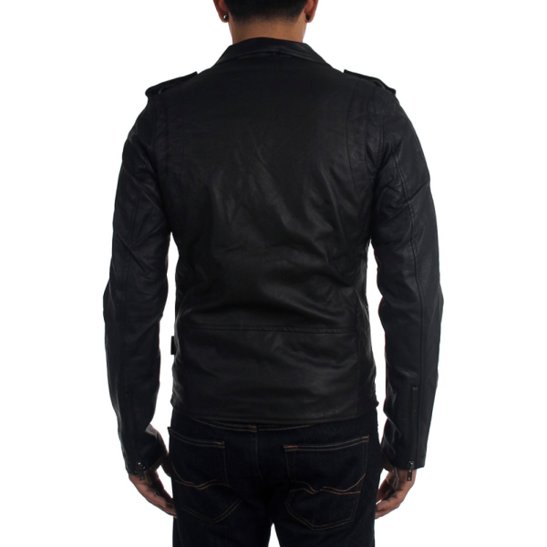 Mens Tripp Nyc Black Biker Leather Jacket - Image 4