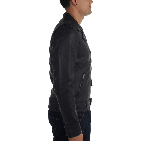 Mens Tripp Nyc Black Biker Leather Jacket - Image 2