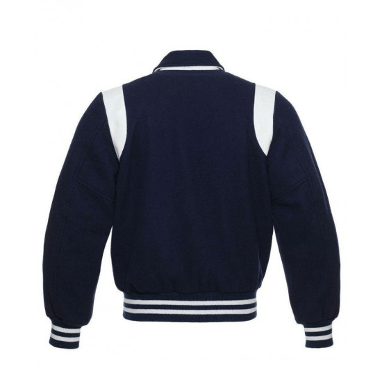 Men’s Bomber Varsity College Collared Blue Fleece Jacket - AirBorne Jacket