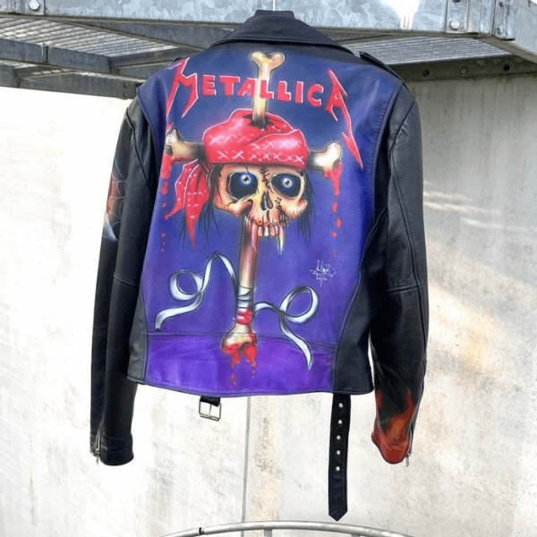 Metallica Airbrush Perfecto Mens Vintage 80s Leather Jacket - Image 6