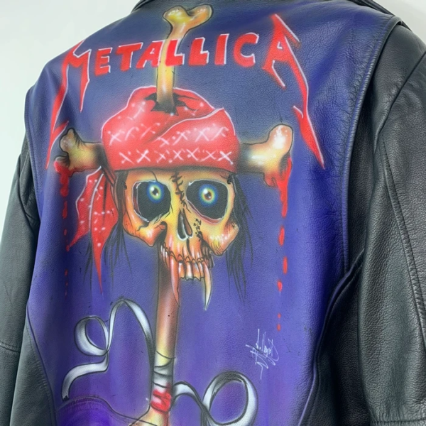 Metallica Airbrush Perfecto Mens Vintage 80s Leather Jacket - Image 5