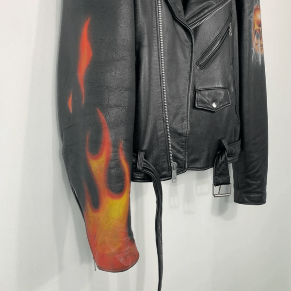 Metallica Airbrush Perfecto Mens Vintage 80s Leather Jacket - Image 3