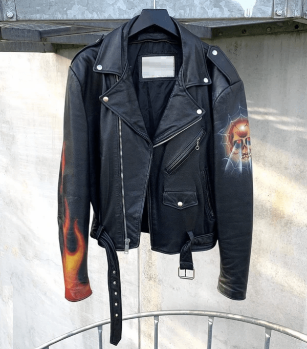 Metallica Airbrush Perfecto Mens Vintage 80s Leather Jacket - Image 2